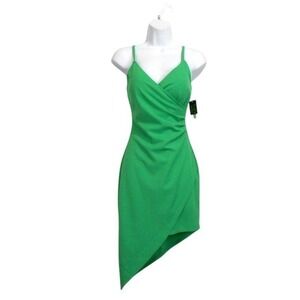 Planet Gold Wrap Midi Dress‎ Womens S Green Sleeveless Asymmetric Party Cocktail